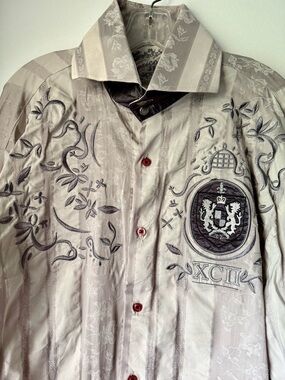 Apricottree Shirt Embroidered Western Artsy Long Sleeve Grey Men 3XL